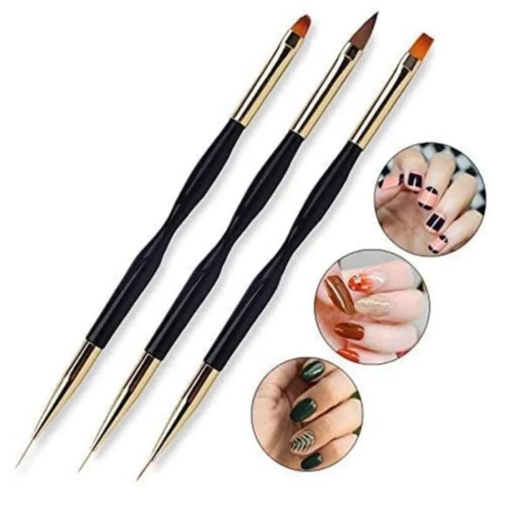 3 Pcs 🦋Nail Drawing Pen, Dual End Art Pen🦋 Brush Acrylic Round Flat Liner